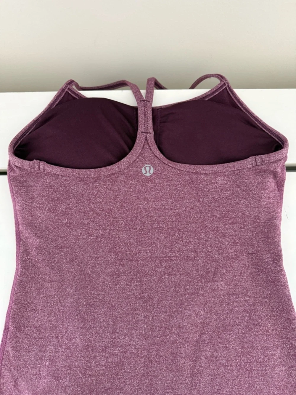 Lululemon Power Y Tank Top Heathered Purple Racerback Shelf Bra Size 4